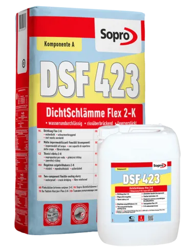 SOPRO DSF Zaprawa uszczelniająca elastyczna 423 (KOMP.B) 8KG + SOPRO DSF Zaprawa uszczelniająca elastyczna 423 (KOMP.A) 24KG