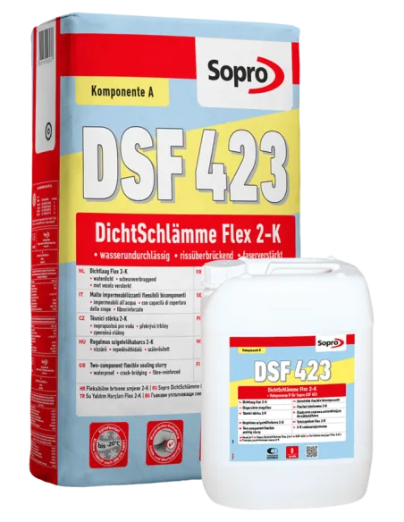 SOPRO DSF Zaprawa uszczelniająca elastyczna 423 (KOMP.B) 8KG + SOPRO DSF Zaprawa uszczelniająca elastyczna 423 (KOMP.A) 24KG