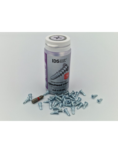 IDS Wkręty Samowiercące SlimHead Ultra 4,2x13mm 250szt. Płaski Łeb 0,7mm plus BIT PH2