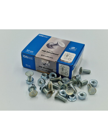 IDS Śruba M8 SlimHead 8x20mm 50szt. do Profili UA z Nakrętką Ząbkowaną Płaski Łeb