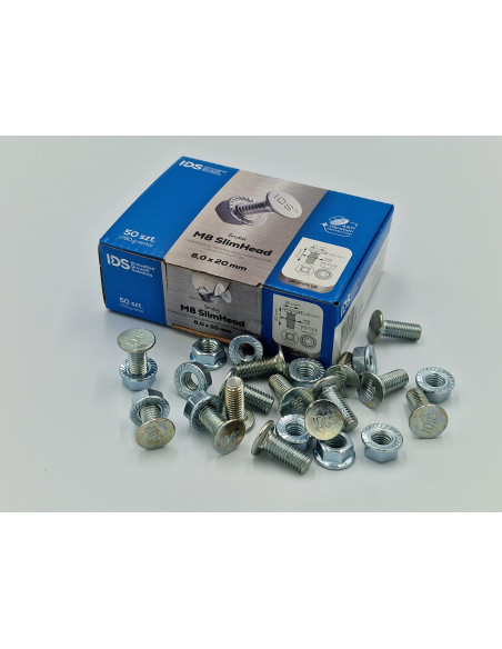 IDS Śruba M8 SlimHead 8x20mm 50szt. do Profili UA z Nakrętką Ząbkowaną Płaski Łeb