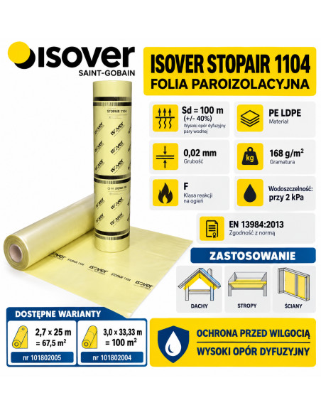 Folia paroizolacyjna ISOVER Stopair 1104 żółta PE – Rolka 100 m² (3x33,33m)