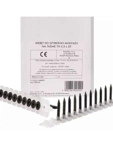 KNAUF TN 3,5   35 mm na taśmie wkręty do szybkiego montażu płyt GK, 1000 szt., 668477