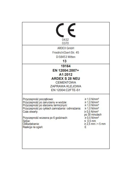 ARDEX S 28 NEU Elastyczny klej Microtec do płytek wielkoformatowych, do wewnątrz
