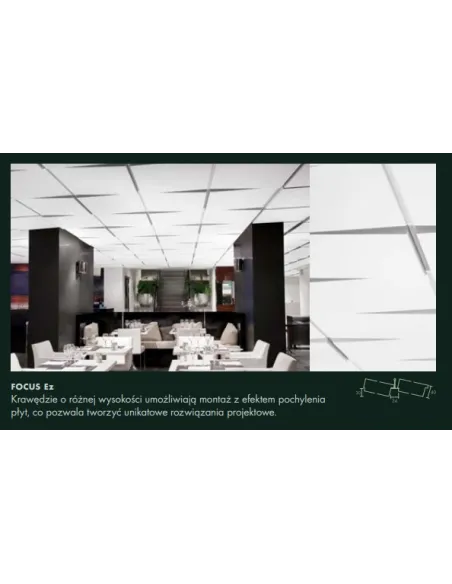 Ecophon Focus płyty sufitowe, różne krawędzie, kolory, 1m2