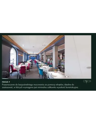 Ecophon Focus płyty sufitowe, różne krawędzie, kolory, 1m2